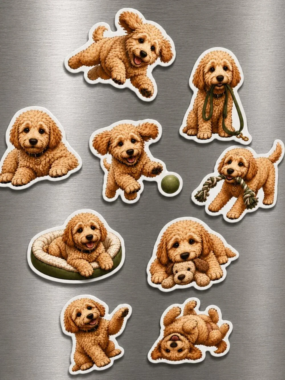 Set of 9 Mini Goldendoodle Dog Magnets Cute Puppy Refrigerator Fridge Decor Gift